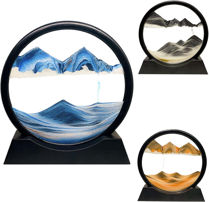 Fliessende Sandmalerei - Dynamisch 3D Sandbilder zum Drehen, Bewegliche Sandkunst runder Glas Rahmen