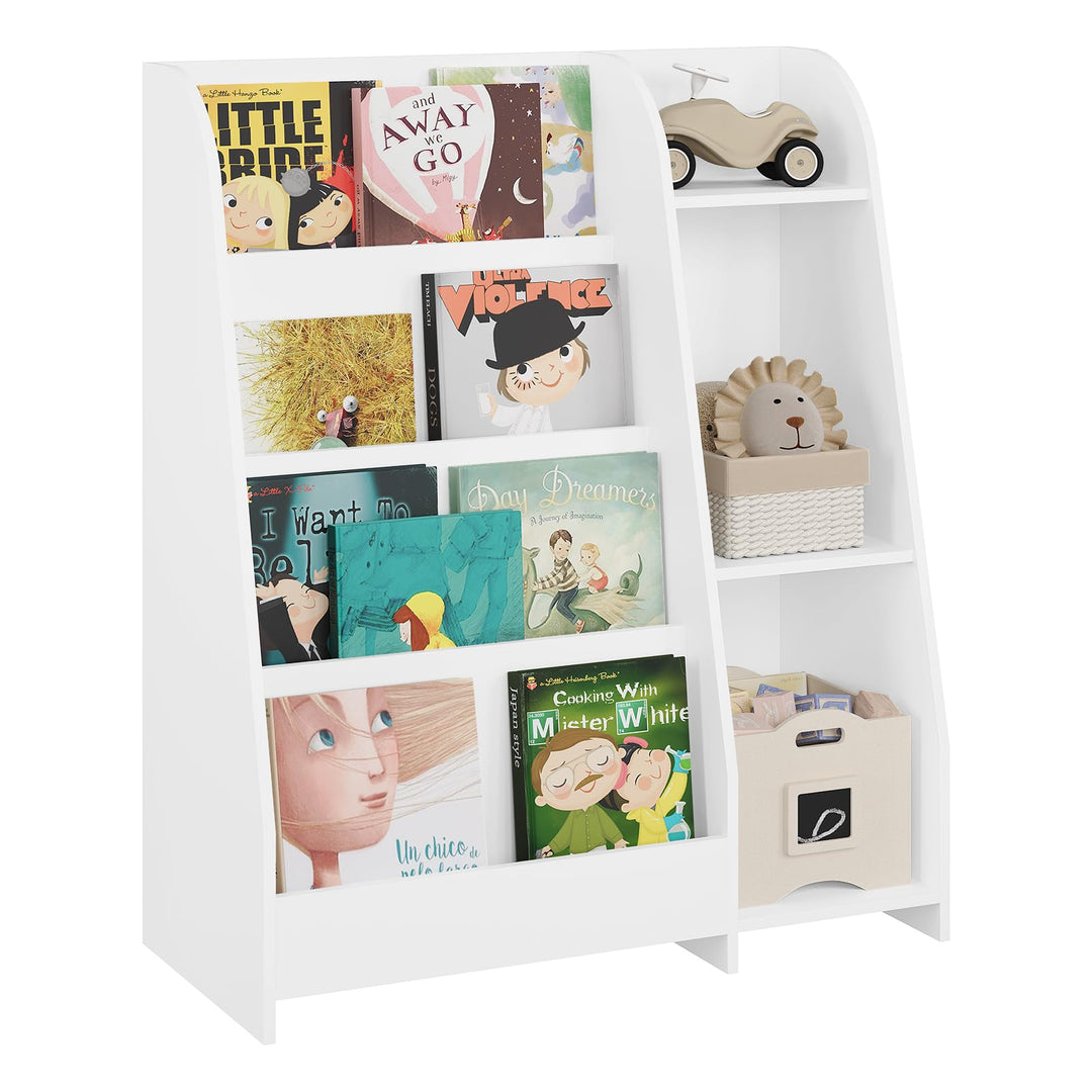 Lestarain Bücherregal Kinder, Montessori Kinderregal, Spielzeugregal, mit 4 Regalebenen und 3 Fächer