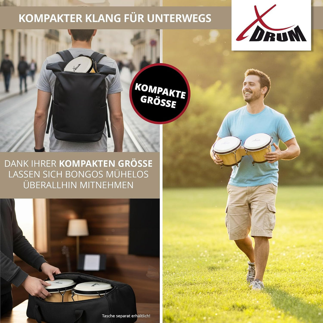 XDrum Bongos Club Set - 6" Macho und 7" Hembra - Naturfelle - professionelles Stimmsystem - Schwarz