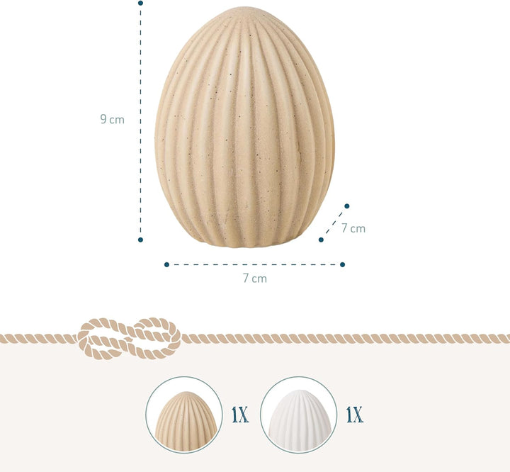 Logbuch-Verlag 2 Osterei Figuren beige weiss sandgestrahlt Keramik Osterschmuck Scandi Hygge Moderne