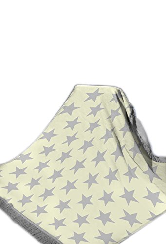 Decke Wohndecke mit Fransen Spieldecke Kinderdecke Kuscheldecke mit Sternen Muster in Grau Creme Grö