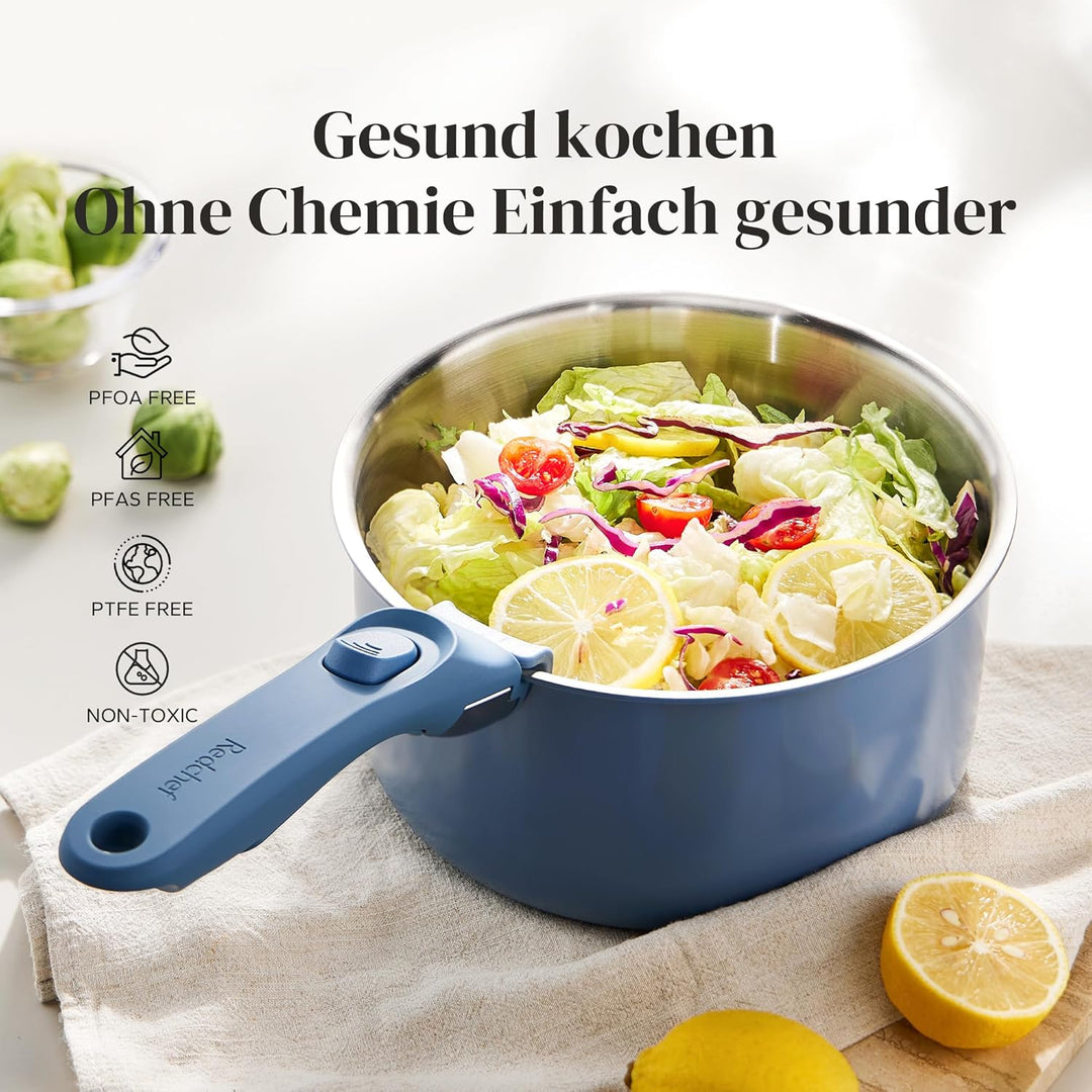 Redchef Topfset mit Abnehmbaren Griffen 5-teilig, Edelstahl Töpfe Set unbeschichtet 16/18/20cm und 3