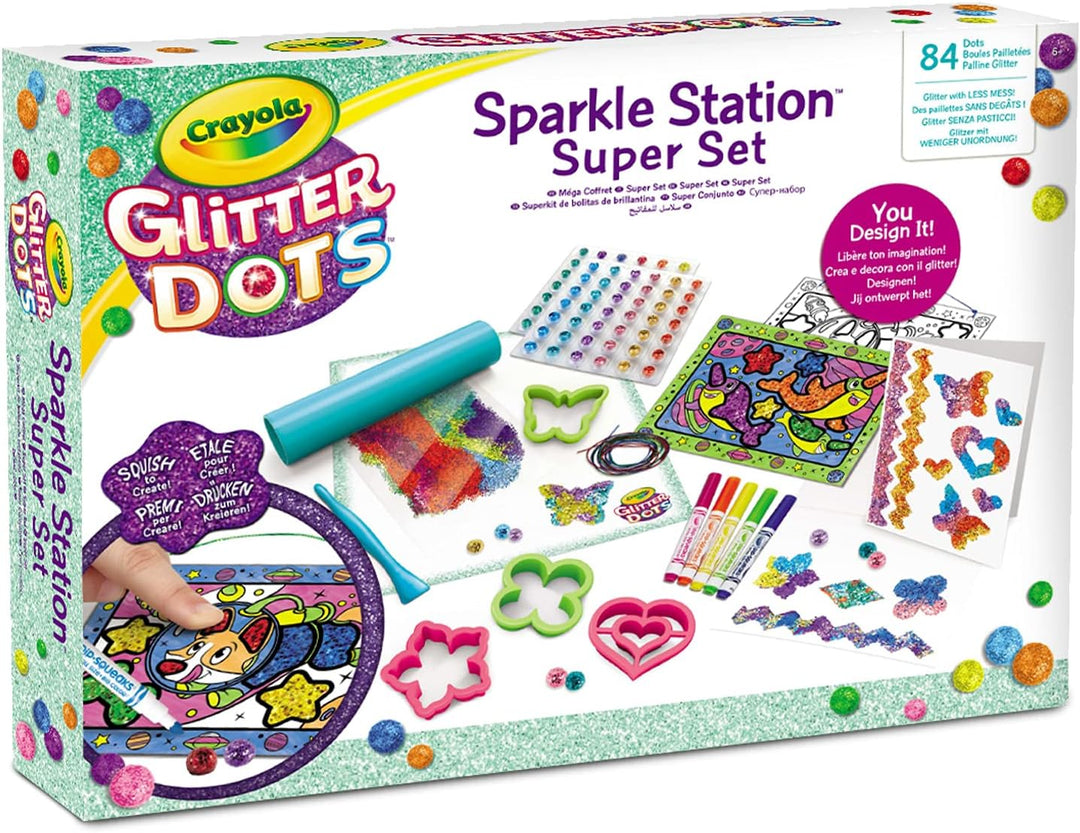 CRAYOLA - Glitter Dots, Sparkle Station super Set, glitzernde Dekorationen mit modellierbarem Glitte