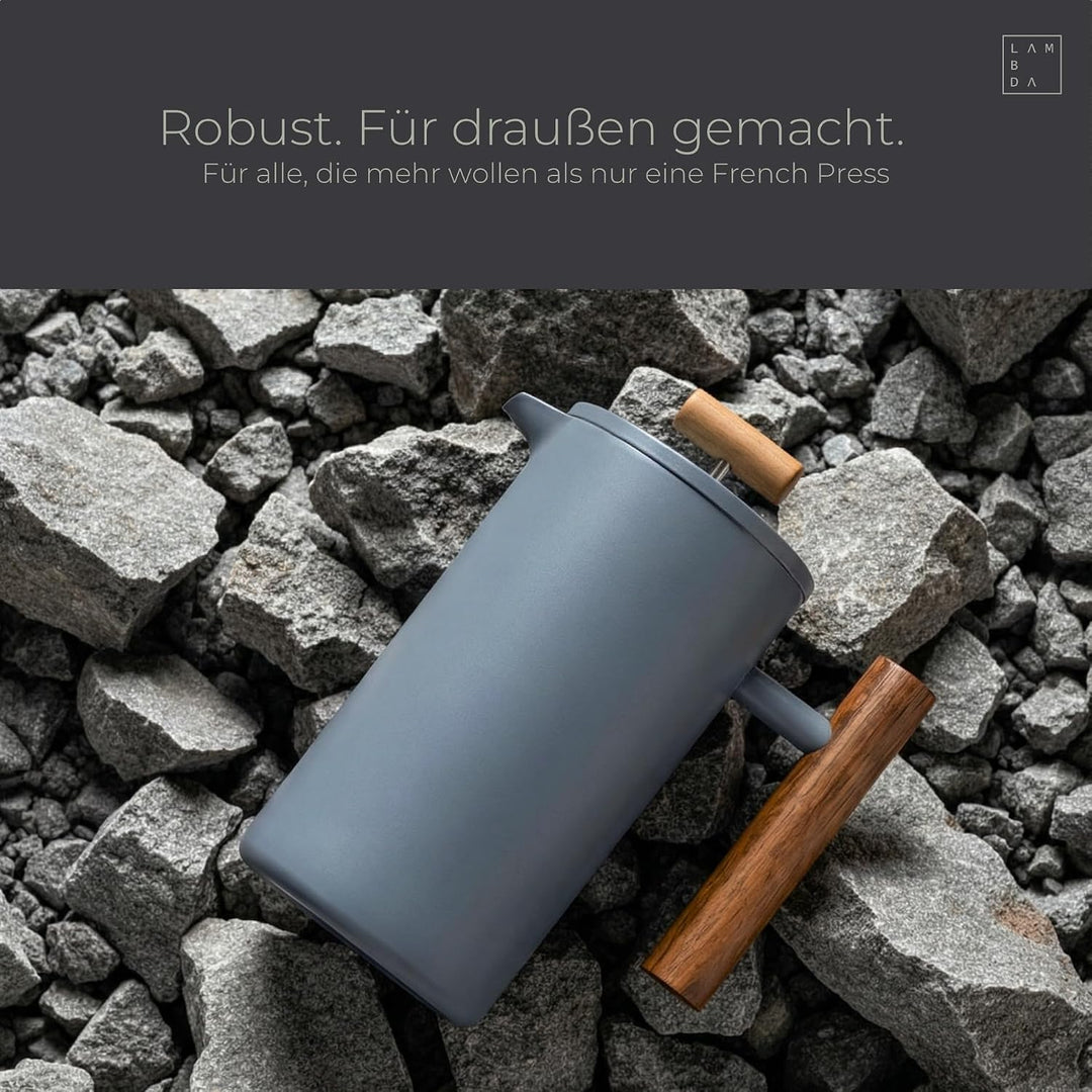 LAMBDA COFFEE® CALDERA Thermo French Press Edelstahl I 1 Liter - 5 Tassen Dusk Blue Blau I 3 Grössen
