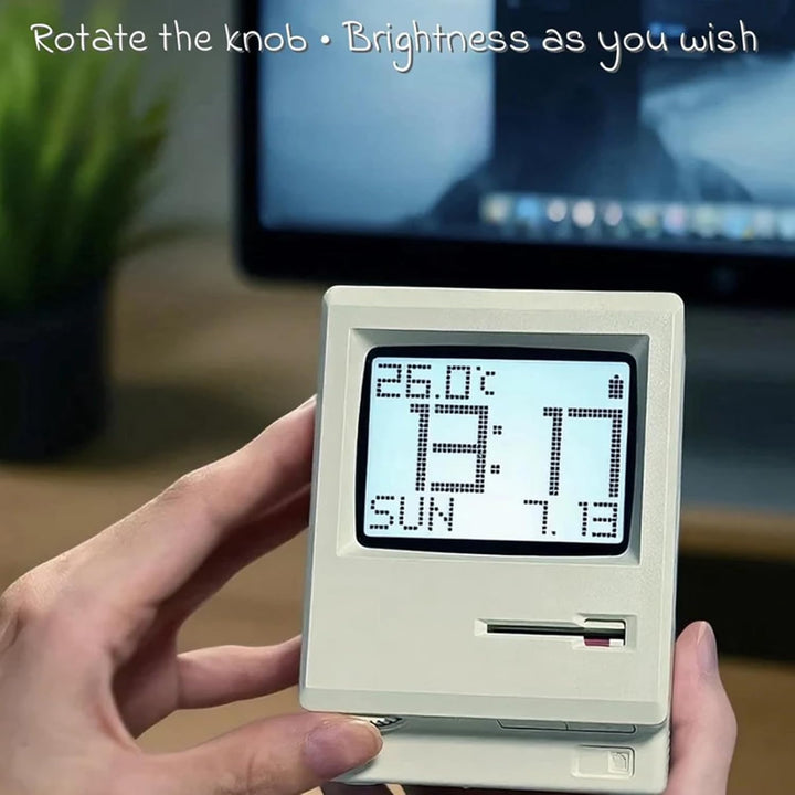 Maclock WB-8 Retro-Pixel-Wecker, elektronische Digitaluhr im Stil eines Computers aus den 80er Jahre