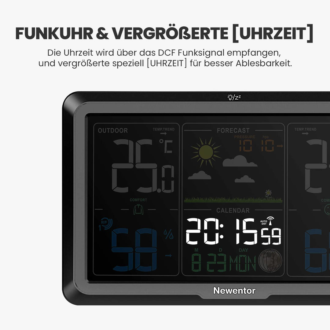 Newentor Wetterstation Funk mit Aussensensor - 3 Einstellbare Helligkeit - Funkwetterstation mit Wet