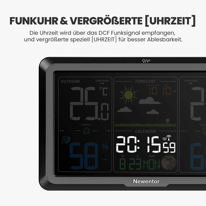 Newentor Wetterstation Funk mit Aussensensor - Lebenslange Aussensensor-Garantee - Lebendiges VA-Dis