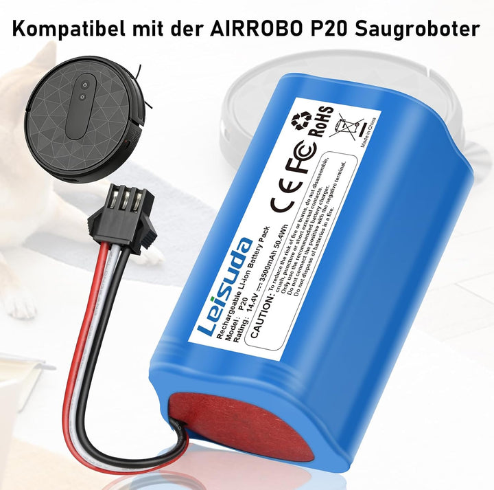 Ersatzakku für AIRROBO P20 Roboterstaubsauger, 14.4 V 3500 mAh Lithium-Ionen-Akku mit Mehreren Schut