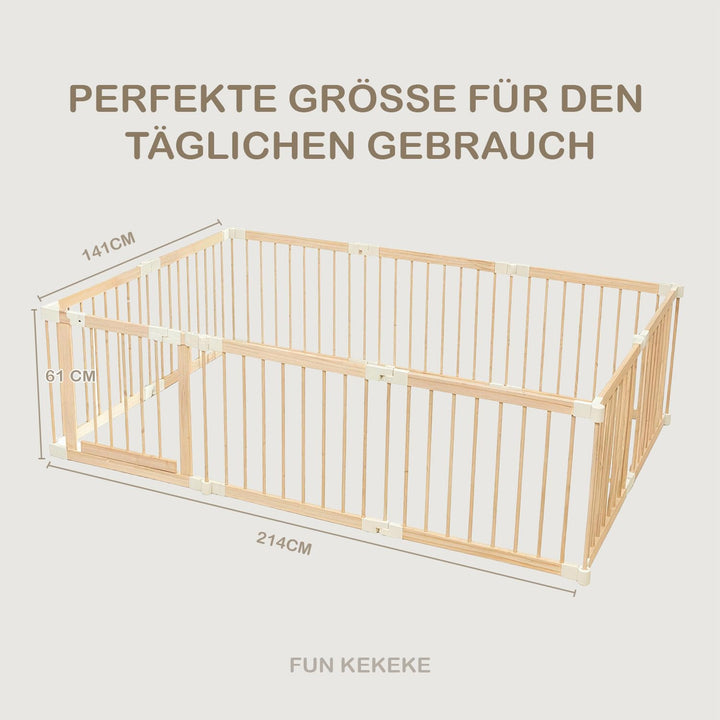 Laufstall Baby, Laufgitter Baby aus Holz, faltbar mit Tür &amp; Sicherheitsverschluss, individuell formb