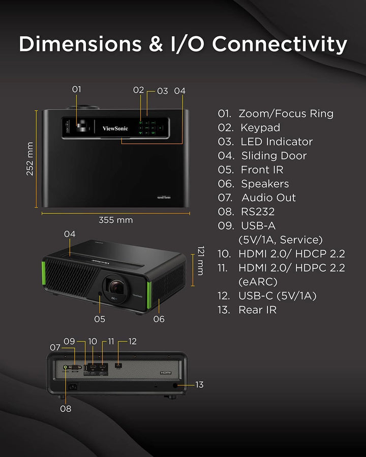 ViewSonic X2-4K Pro Echter 4K HDR Kurzdistanz Beamer mit Google TV, 2500 ANSI Lumen, 240 Hz, 4.2 ms