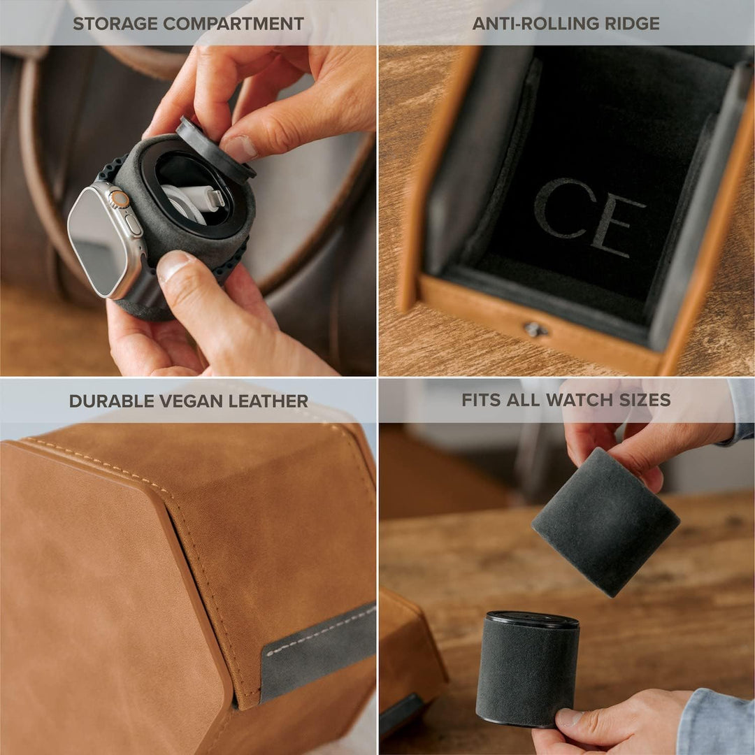 CASE ELEGANCE Schutzhülle für Uhrenrollen mit 1 Fach – Premium-Uhren-Organizer mit veganem Leder – v