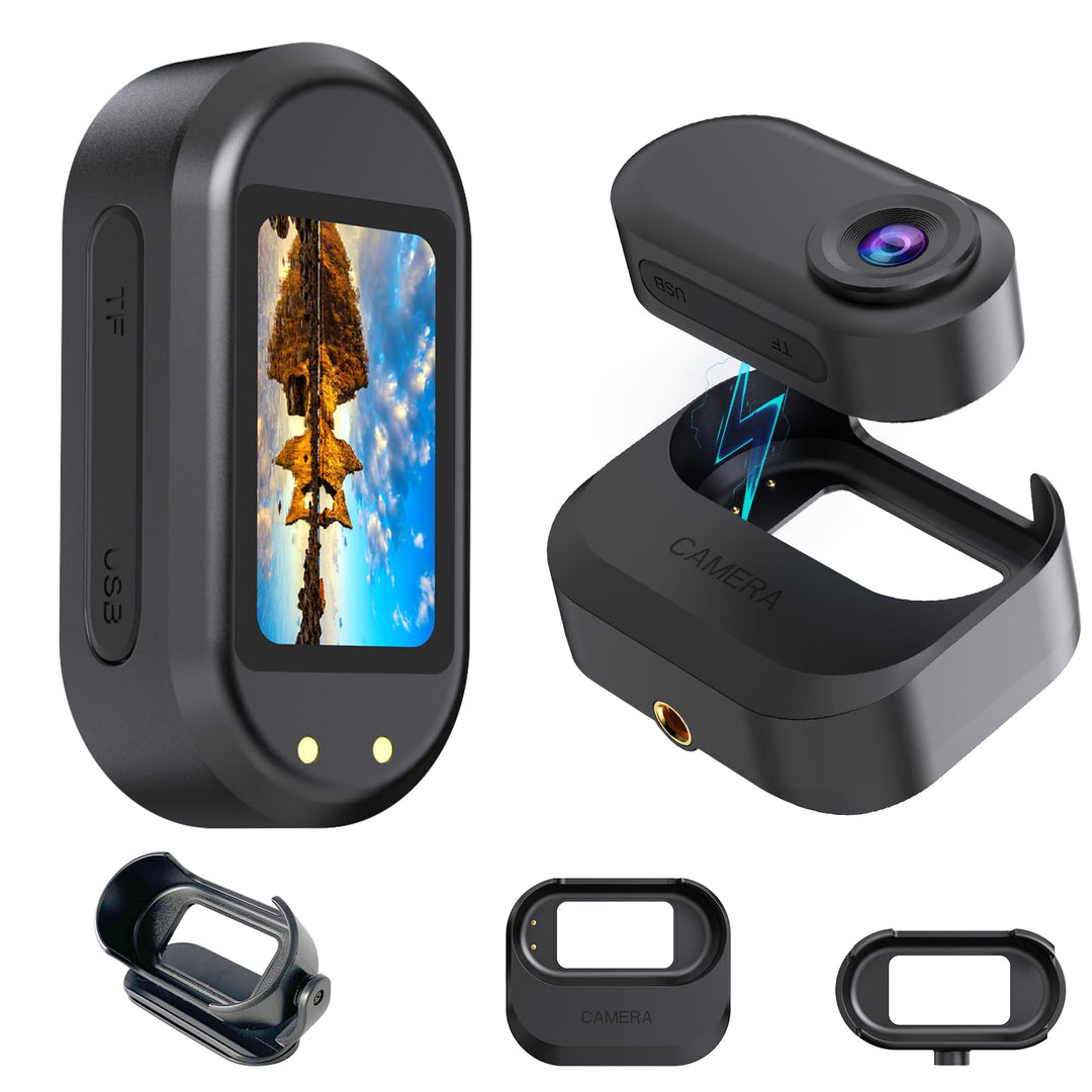 Mini Action Kamera, Tragbare Sportkamera und Magnetische Ladebox mit 1150mAh Batterie, 1080P Action