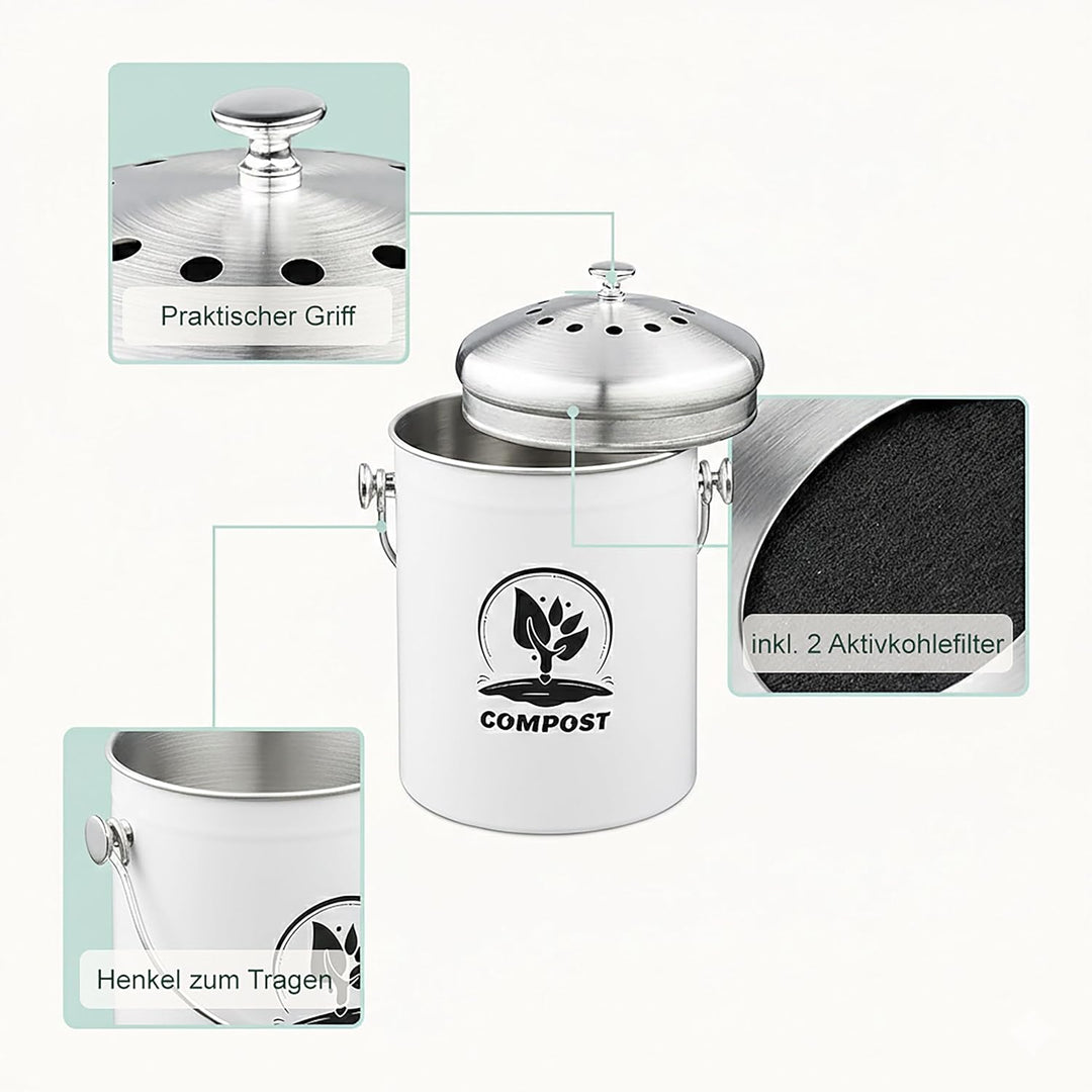 Relaxdays Komposteimer Küche, 5 l, Kleiner Mülleimer, Deckel und Geruchsfilter, Abfalleimer Biomüll,