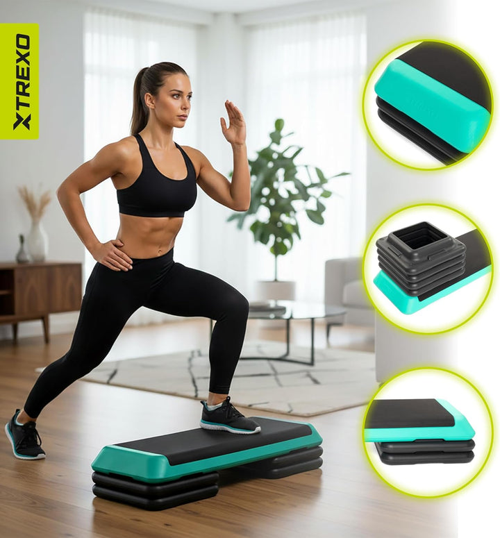 TREXO Stepper Für Zuhause - Aerobic Step mit 3-Stufiger Höhenverstellung, Fitness & Sport - Training