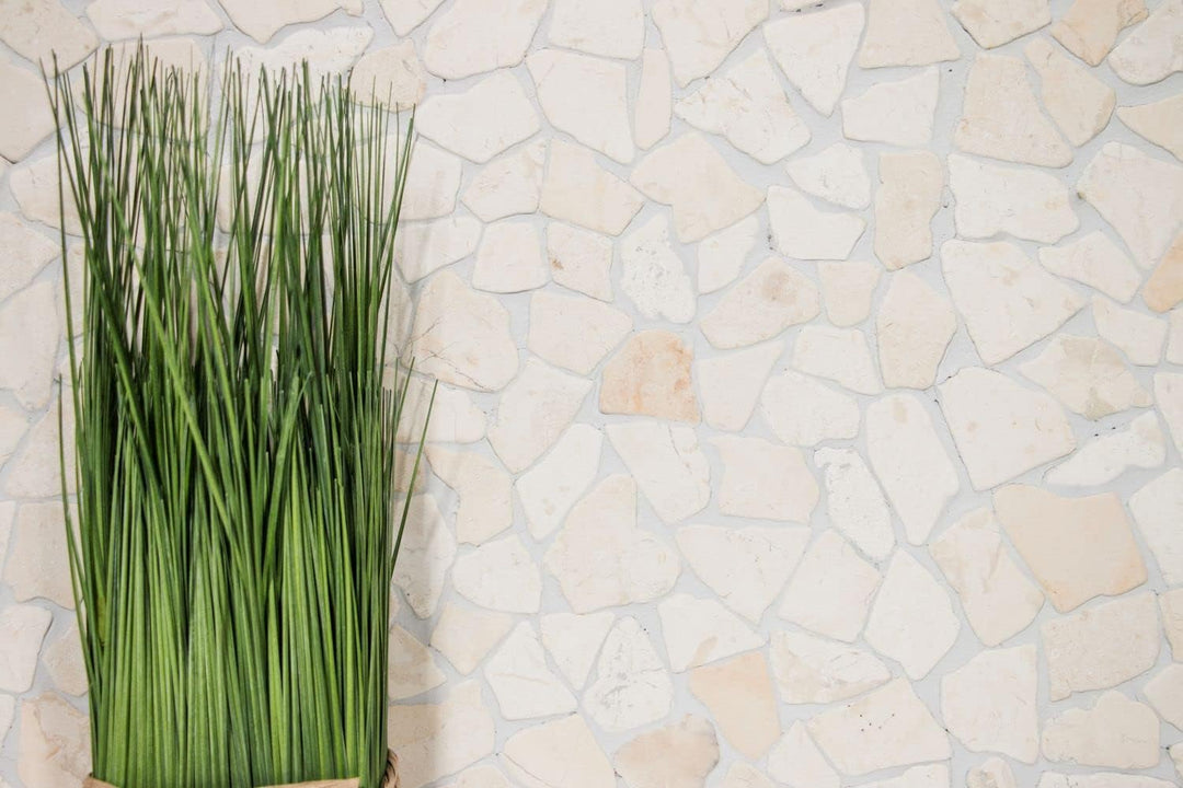 Mosaik Bruch/Ciot uni Biancone Marmor Naturstein Küche, Mosaikstein Format: 15-69x8 mm, Bogengrösse: