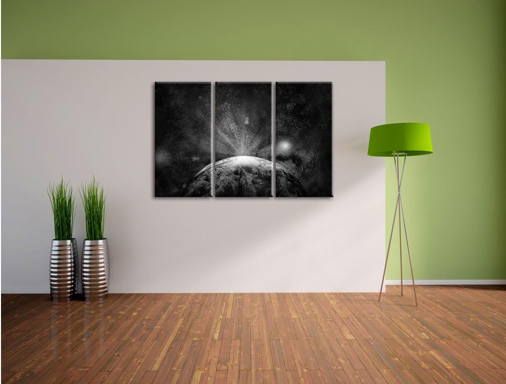 Pixxprint Sicht vom Mond auf die Erde als Leinwandbild/Grösse: 3 Teilig (120x80) cm/Wandbild/Kunstdr