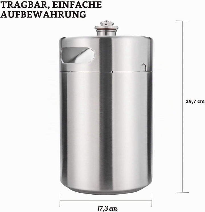 TMCRAFT 5 Liter Mini Growler Keg, tragbares Edelstahl-Bierfass mit sechskantem Spiraldeckel für Haus