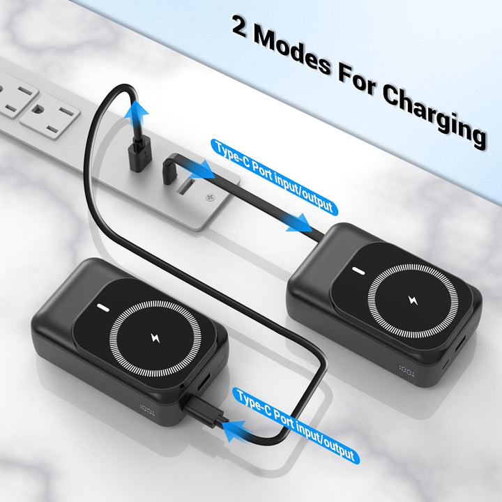 Magnetische Wireless Powerbank 26800mAh, Power Bank für Magsafe mit Eingebauten Kabeln, 5 Ausgänge P