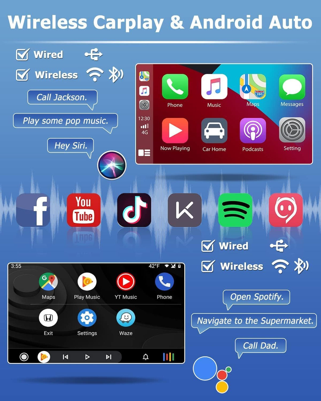 Hikity Wireless Carplay Autoradio mit Navi für VW Golf 5 6 Android Auto Radio mit Bildschirm 9 Zoll