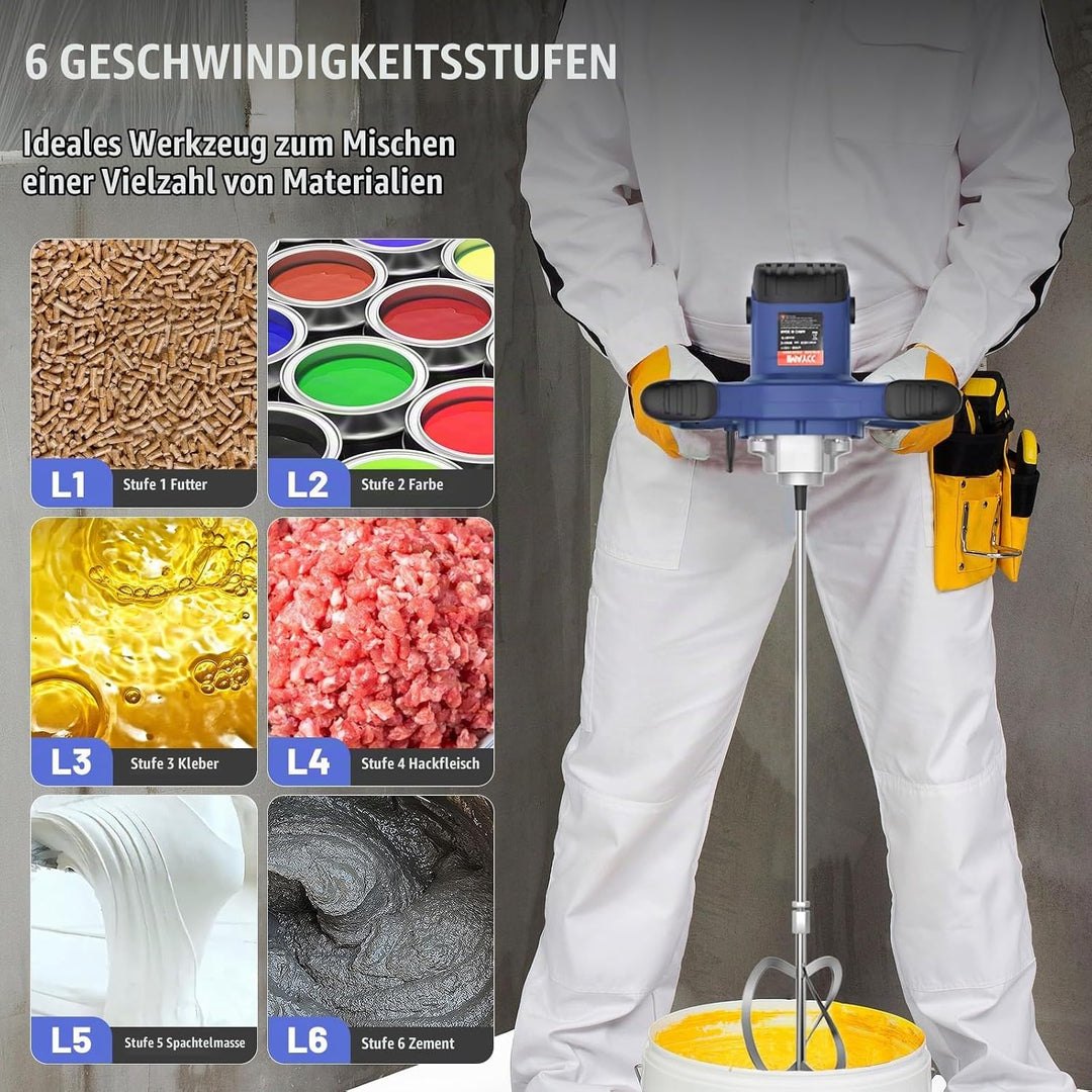 IMAYCC 2100W Rührwerk Mörtelrührer Elektrischer Beton Mischer Mörtelmischer M14 6 Geschwindigkeits R