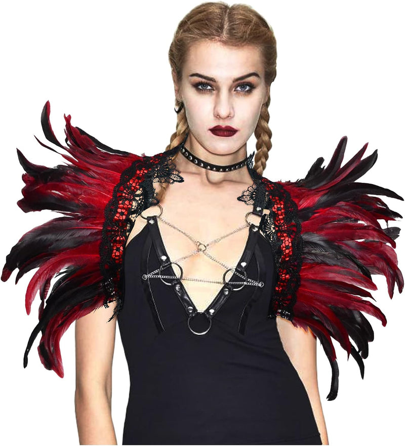 keland Damen Feder Umhang Schal Kragen Bolero Gothic Federkragen Federumhang Schultertuch Federschul