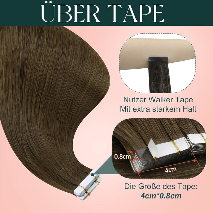 Easyouth Remy Tape Extension Echthaar Skin Weft Tape on Haar Extensions Mittelbraun Tape in Haarverl