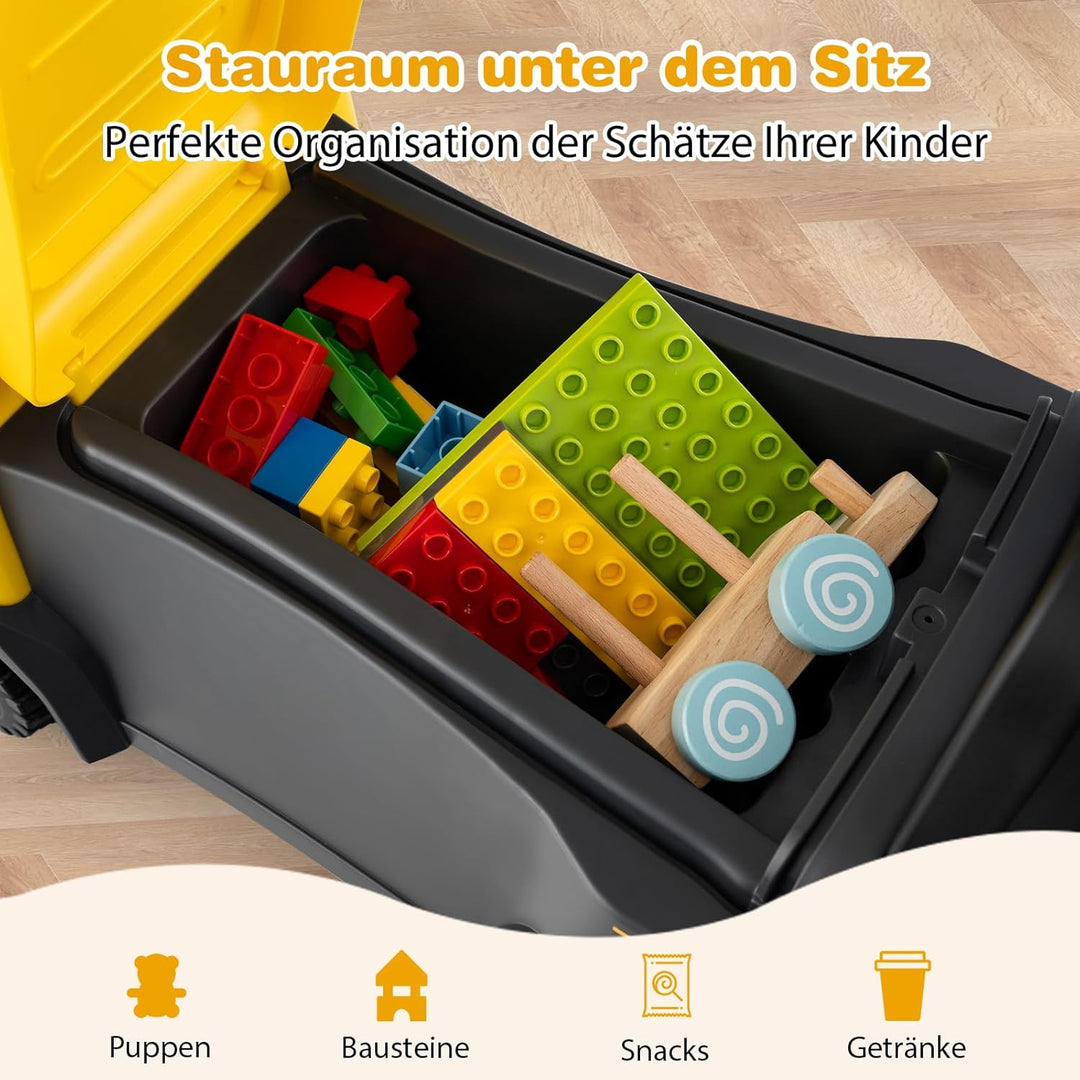 DREAMADE Rutschauto, 2 in 1 Rutscherfahrzeug mit Lenkrad, Lichtern, Blinkender Sirene, Hupe, Musik &