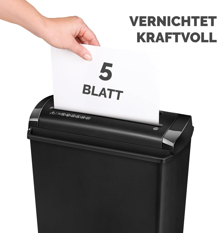 Fellowes Aktenvernichter 5 Blatt Streifenschnitt 7mm, Papierschredder für Zuhause, Powershred P-25S,