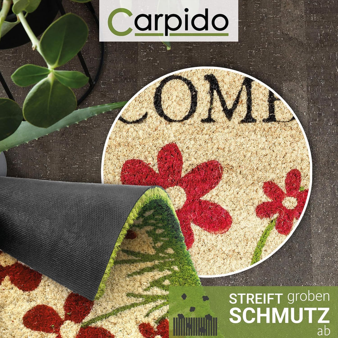 Carpido Fussmatte Kokos Blumenwiese Natur – Türmatte 40x60 cm 2er Set – antibakterielle Matte – Koko