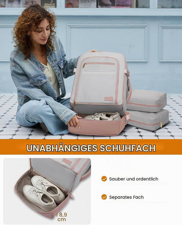 LOVEVOOK Handgepäck Reiserucksack mit separatem Schuhfach, 50L Rucksack Damen Gross mit Nass- und Tr