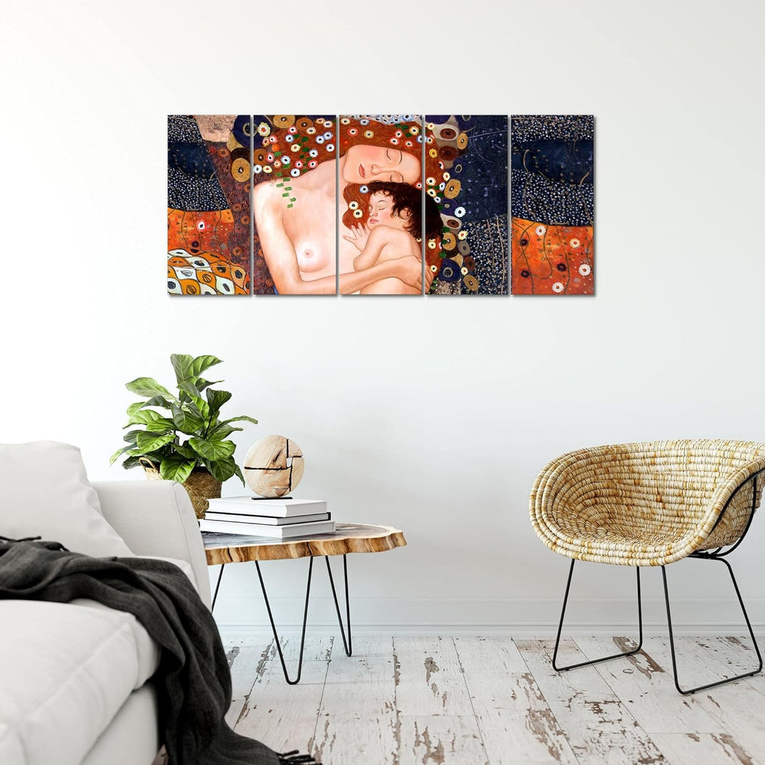 Runa Art Bild Gustav Klimt Mutter und Kind Wandbilder auf Vlies Leinwand 5 Teilig Wanddekoration Woh