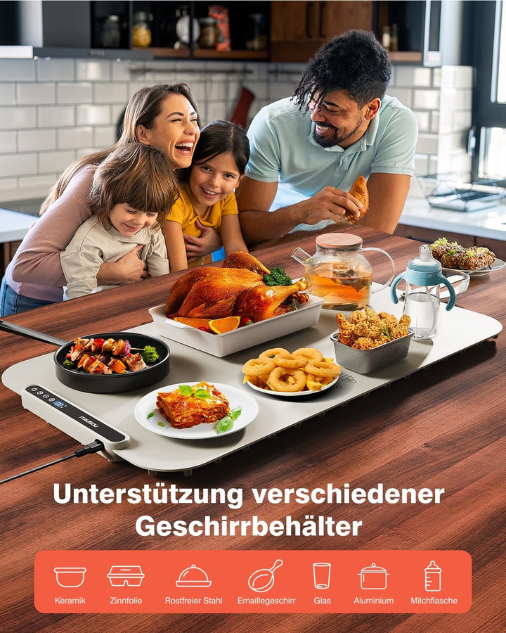 Warmhalteplatte für Speisen, Speisenwärmer Ganzflächige Erwärmung einstellbare Temperaturkontrolle,