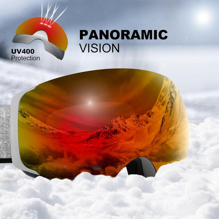 Odoland Skibrille Unisex für Herren und Damen Jungen Rahmenlose Snowboardbrille mit Magnetische Wech