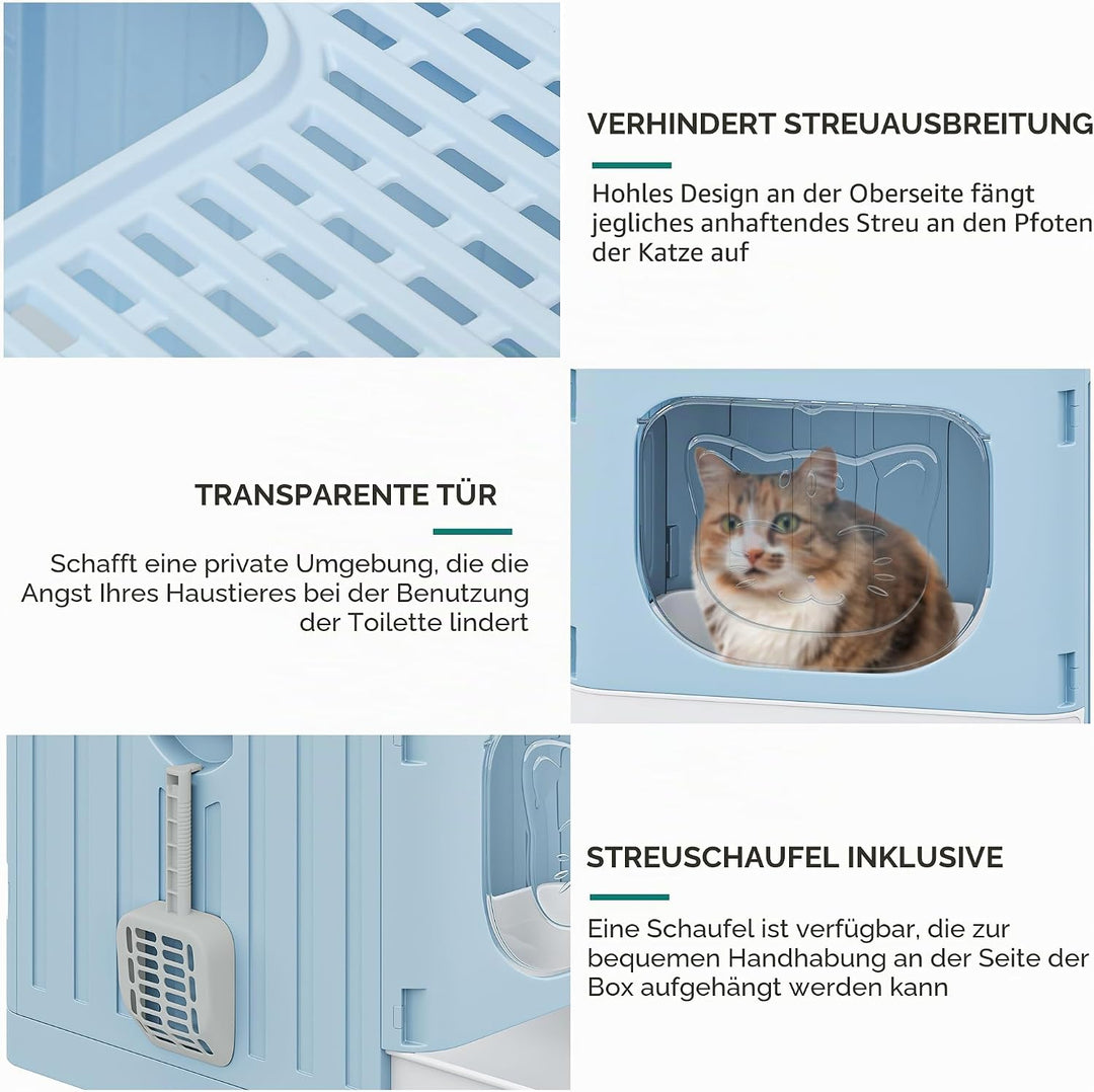 YITAHOME Klappbare Katzen-Toilette mit Deckel, Katzentoilette mit Streumatte & Schaufel, Obenausstie