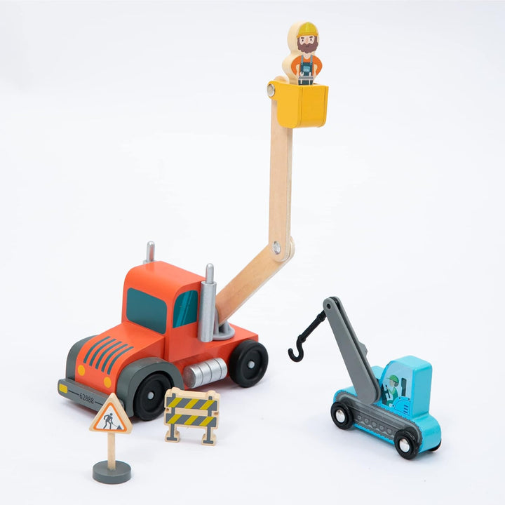 umu® Holz Baufahrzeug Transporter Spielset für Kinder kompatibel mit Brio World Eisenbahn Sets & And