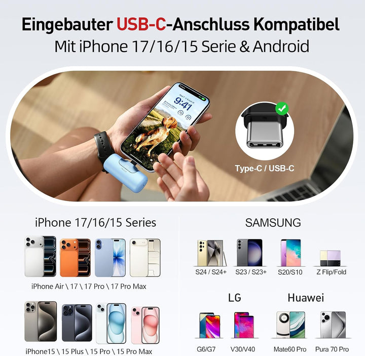 iWALK Powerbank 5500mAh Mini USB C Power Bank 22.5W Fast Charging Powerbank Klein Leicht Kompakte Ex