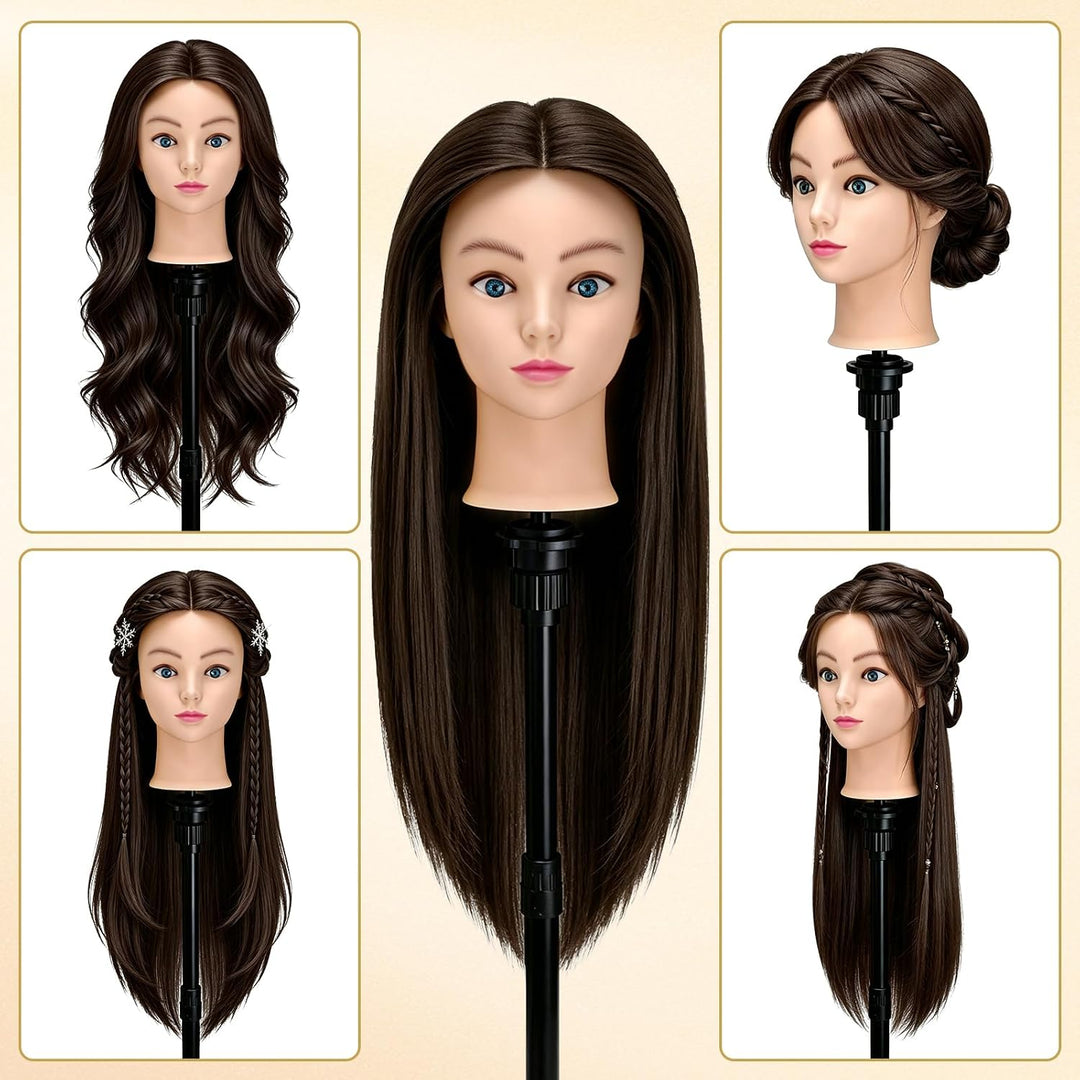 TwoWin 24 Zoll /60 cm Trainingsköpfe für Friseure, Frisierkopf mit 80% Echthaar, Übungskopf Friseurk