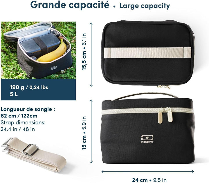 MONBENTO - Kleine Kühltasche für Unterwegs Arctic schwarz Onyx - Lunch Tasche für Lunchbox, Trinkfla