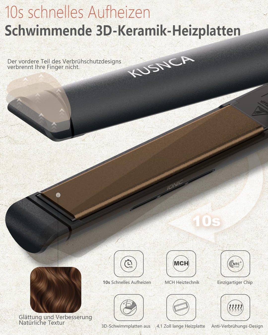 KUSNCA Ionen Glätteisen, 2 IN 1 Haarglätter Locken und Glätten Glatt und Glänzend, 3D-Schwebende Ker