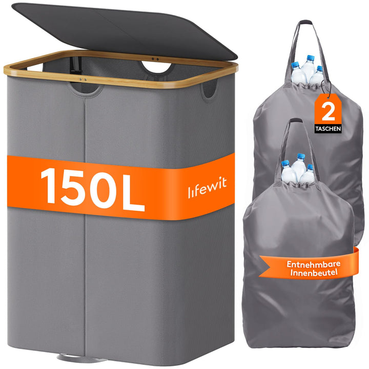 Lifewit 150L Pfandflaschen Sammelbehälter 2 fächer mit Deckel, Gross Pfandflaschen Behälter 2 Traget