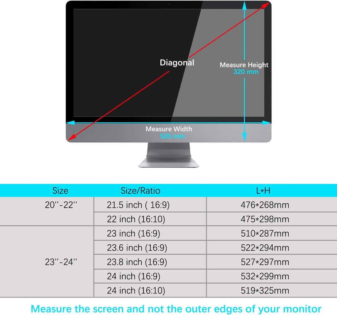 AiMok Abnehmbar 20'', 21.5'', 22'' Zoll 16:9/16:10 Premium Anti Blaulichtfilter, Augenschutz Display