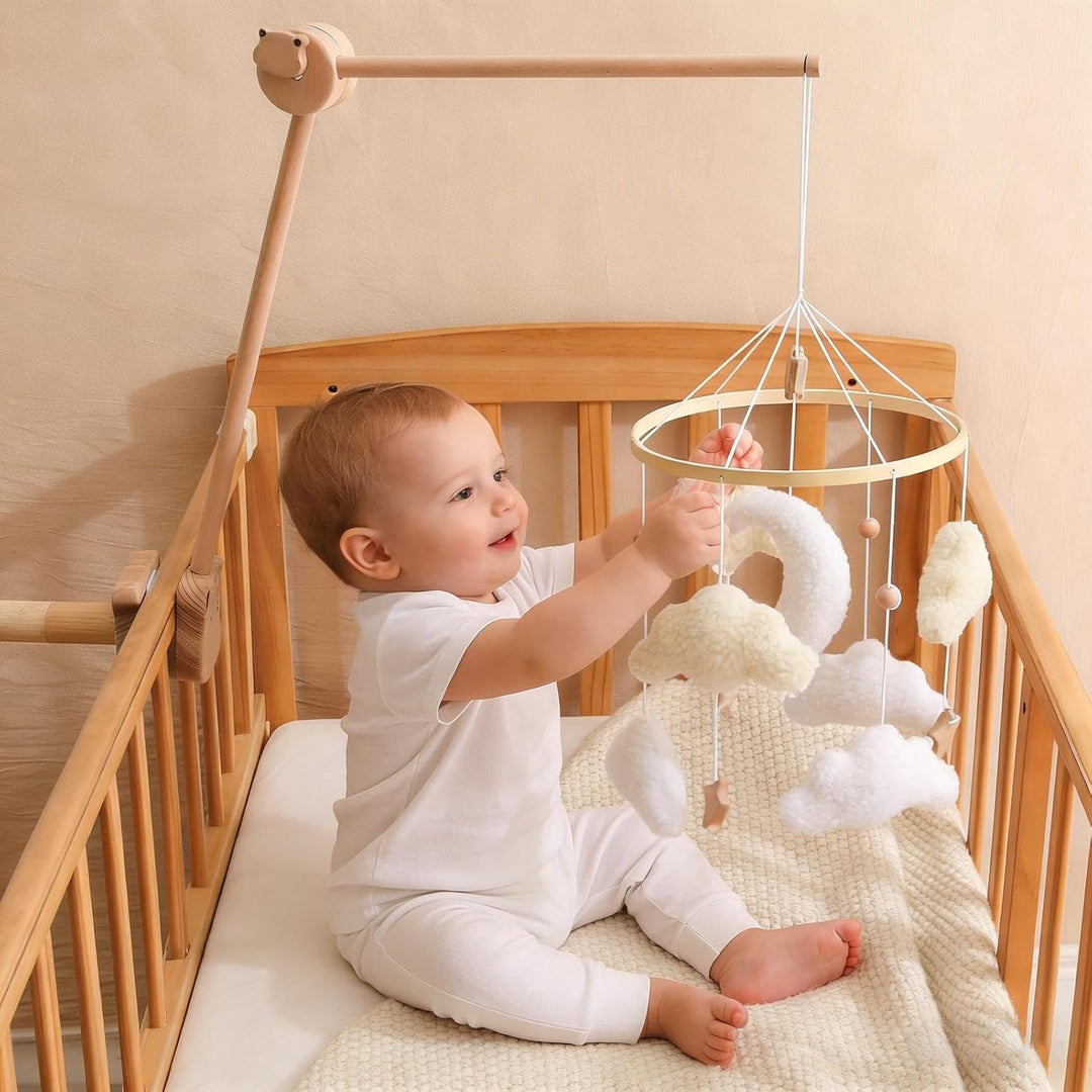 3D Wolken Mond Sterne Mobiles Baby, Babybett Mobile Hölz Windspiele Baby Mobile Wickeltisch Anhänger