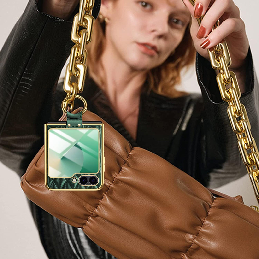 Miimall Lederhülle Kompatibel mit Samsung Galaxy Z Flip 6/Flip7 FE Hülle mit Kameraschutz+Ring Ständ