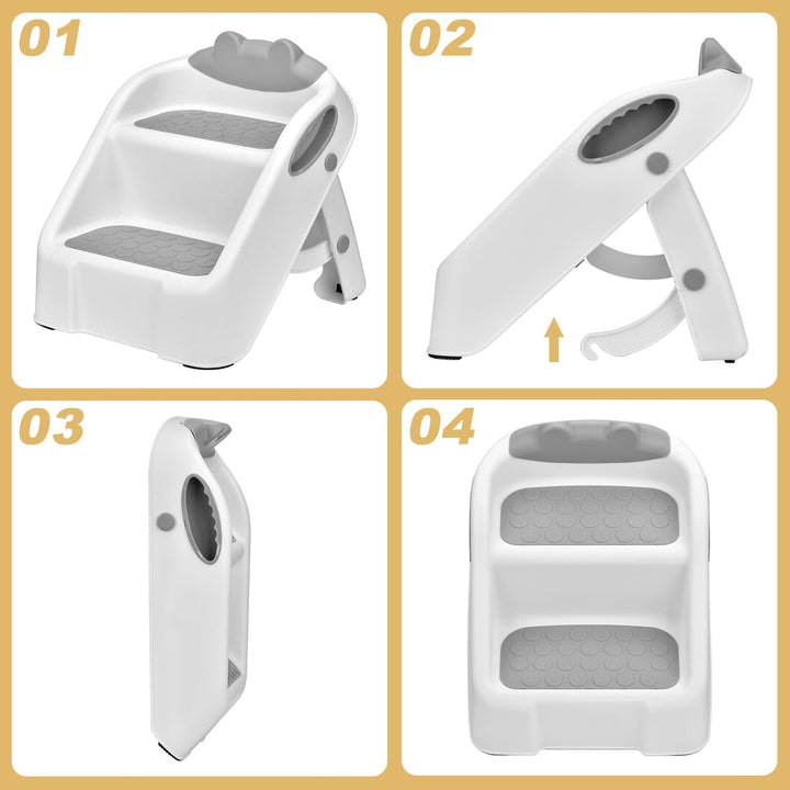 Tritthocker Kinder 2 Stufen, Klappbar Hocker Kinder, Anti-Kipp Trittschemel für 1-3 Jahren Baby Kind