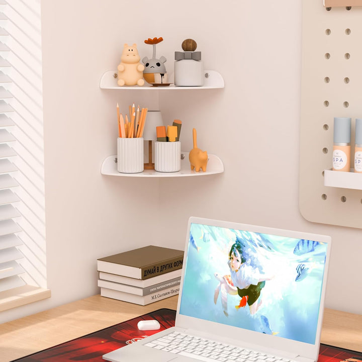 Sezanrpt 24x24CM Acryl Ecke Floating Regal Set von 2, Weiss Ecke Wand Regal für Home Decor, Lautspre
