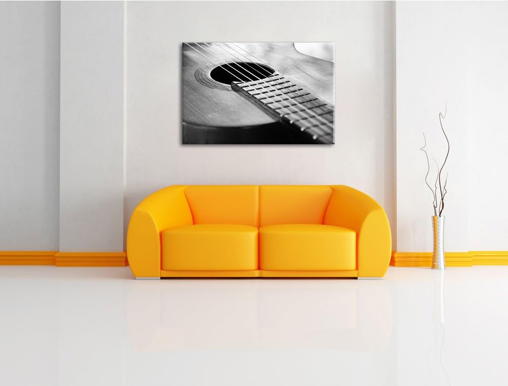 Pixxprint Gitarrensaiten am Schallloch auf Leinwand, XXL riesige Bilder fertig gerahmt mit Keilrahme