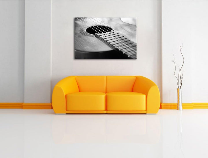 Pixxprint Gitarrensaiten am Schallloch auf Leinwand, XXL riesige Bilder fertig gerahmt mit Keilrahme