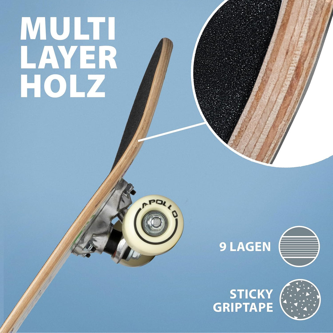 Apollo Kinder Skateboard, kleines Komplett Board mit ABEC 3 Kugellagern und Aluminium Achsen, Coole