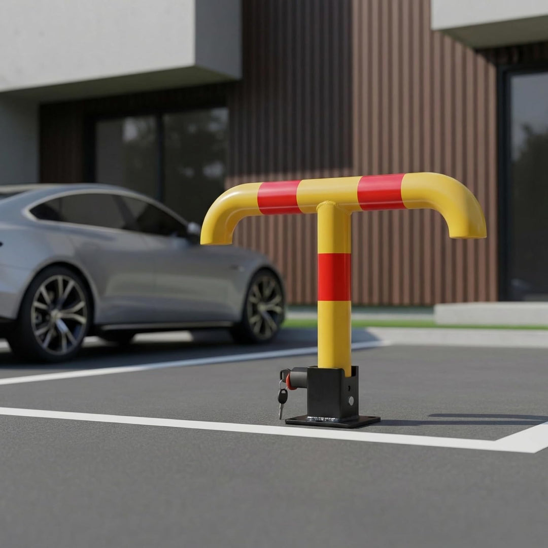 BASI Absperrpfosten | Parkplatzsperre Parkbügel | Klappbarer Parkpfosten mit 2 Schlüsseln | Sperrpfo