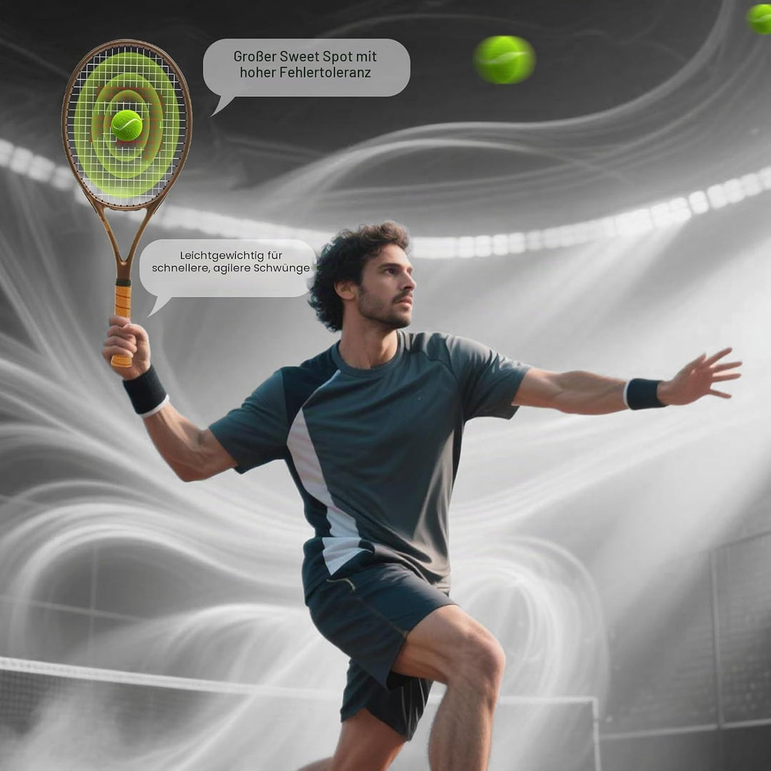 BatZoom Tennisschläger für Anfänger und Erwachsene, Leichter Graphitschläger mit komfortablem Griff,